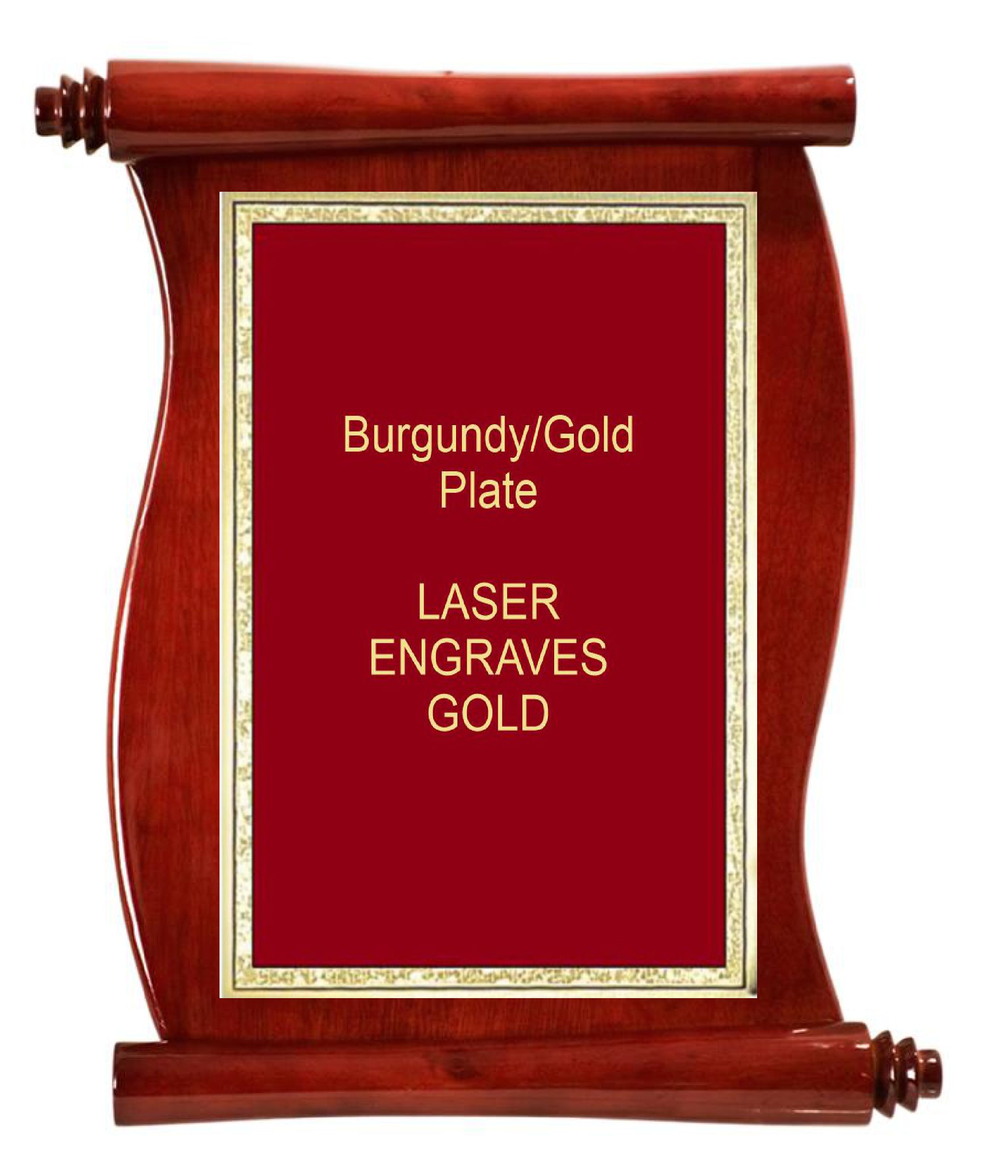 10-1/2" x 14" Rosewood Piano Finish Scroll Plaque with a Burgundy Florentine Plate 1