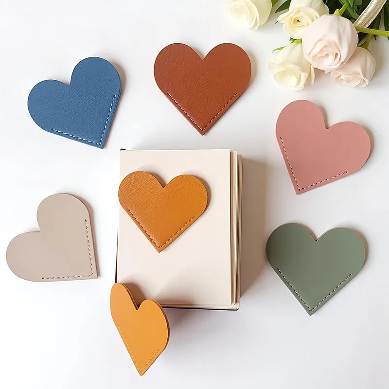 Heart Leather Bookmarks with Corner Page Clip for Books 3