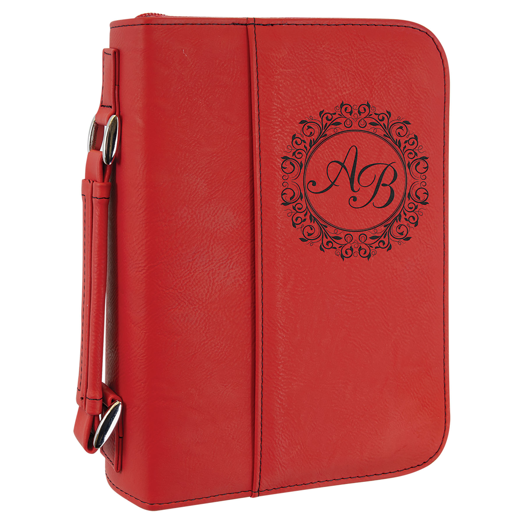 6 3/4" x 9 1/4" Red Leatherette Book/Bible Cover with Handle & Zipper 1