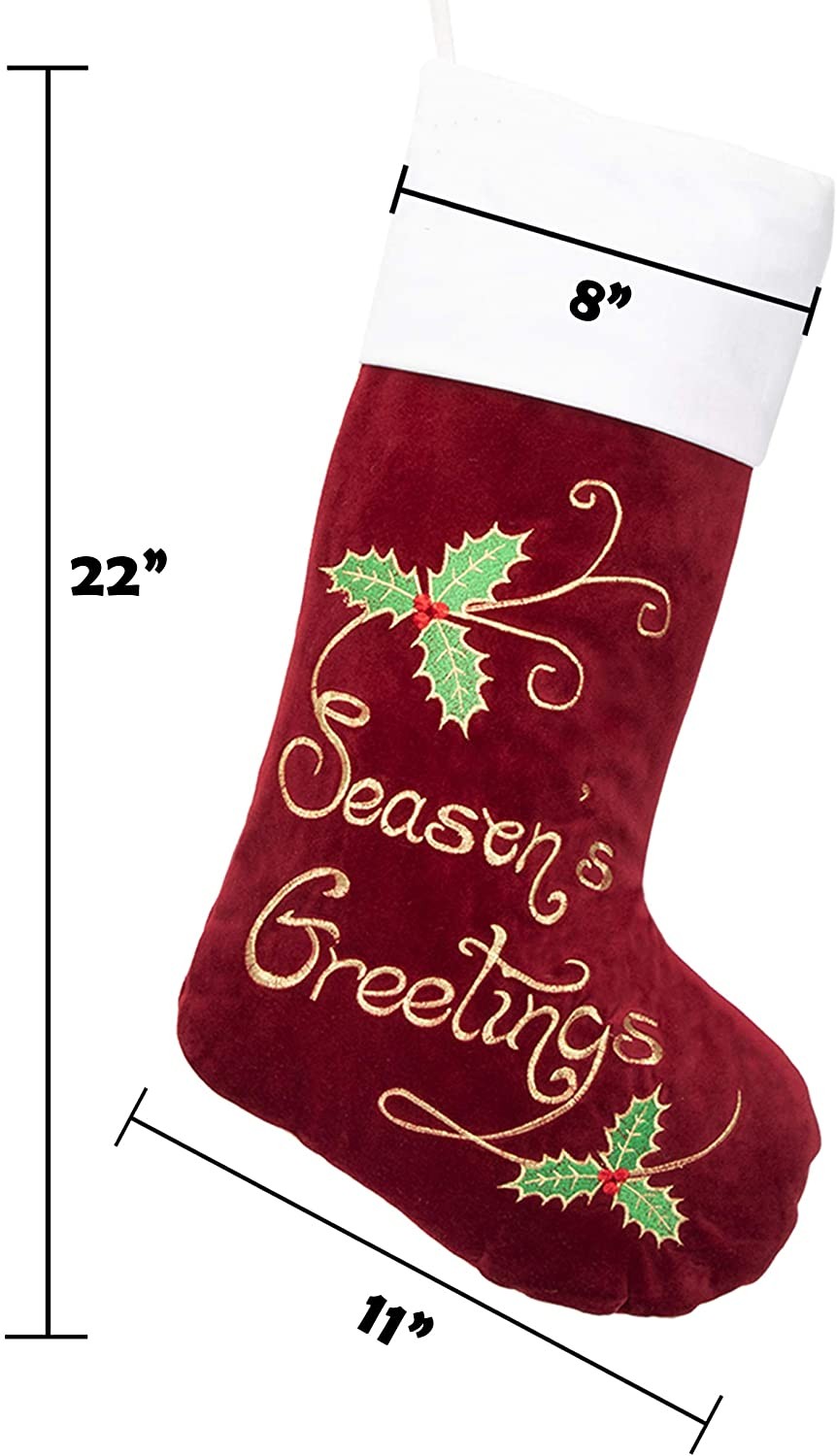 Christmas Stockings Embroidery Classic Luxury Velvet Large Hanging Ornament Decorations for Fireplac 2