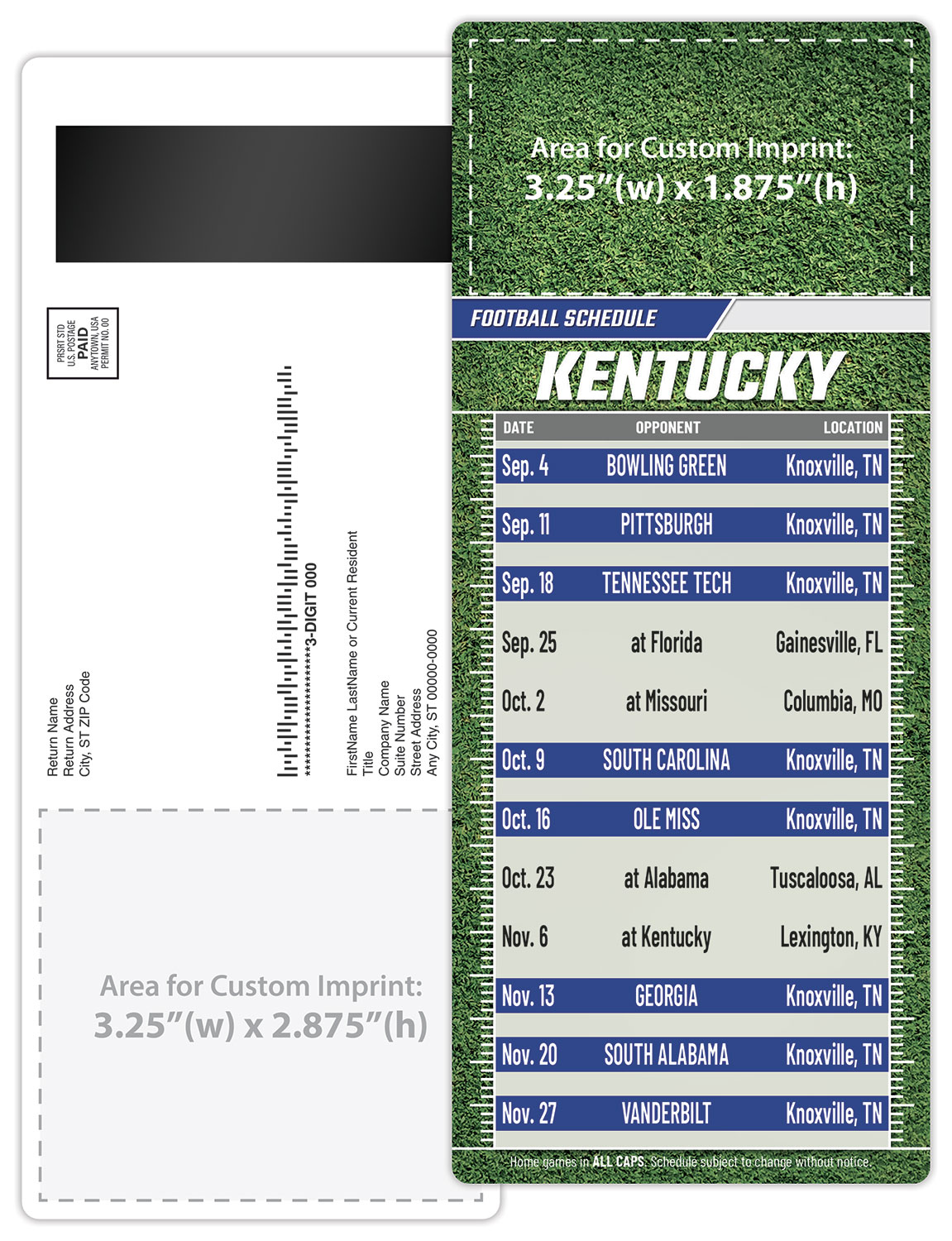 Football Schedule Laminated Card/Postcard with Magnet Strip 3.5x8.5 - 14 pt. 2
