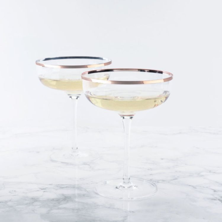 Twine Living® Copper Rim Crystal Coupe, set of 2 2