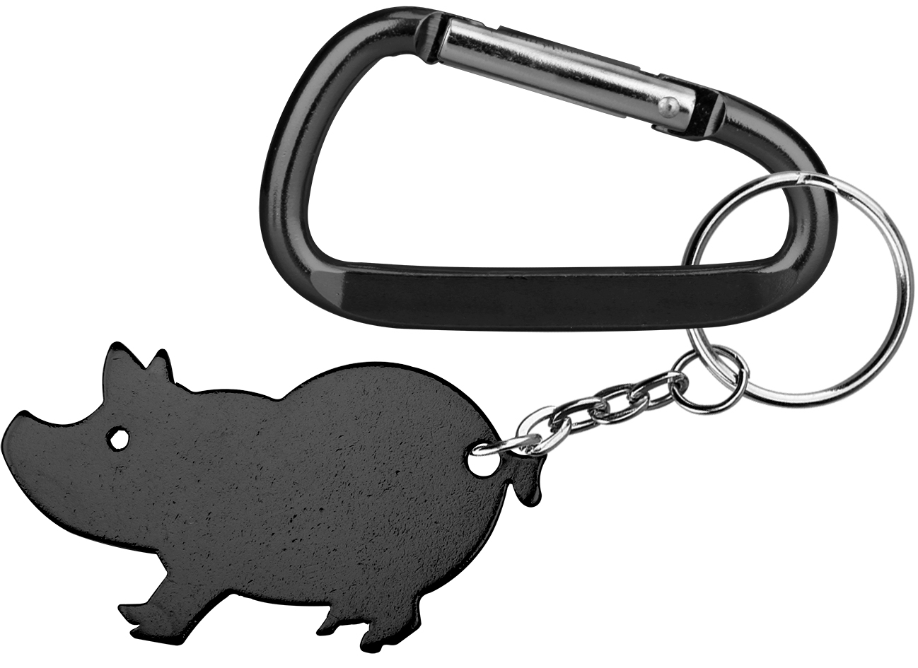 Jumbo size pig shape aluminum bottle opener with split key ring and carabiner 1