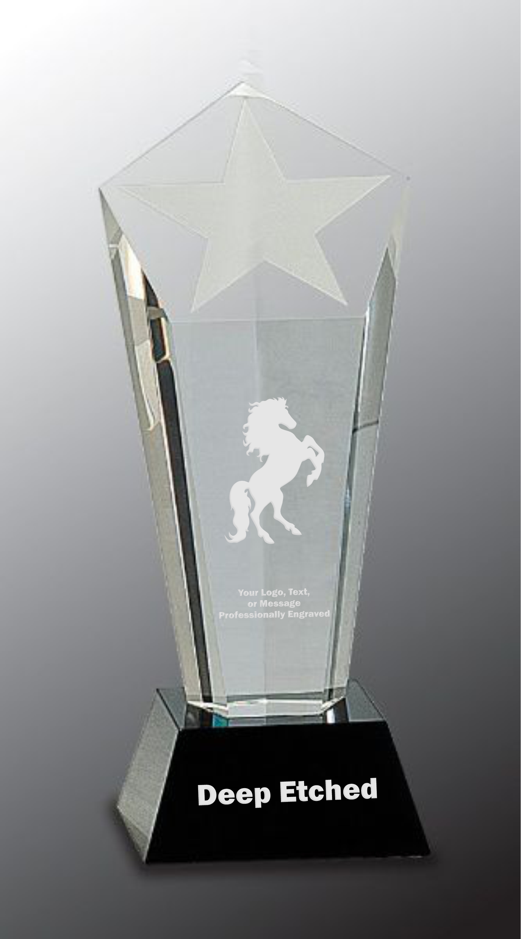 8 3/4" Crystal Frosted Star Column on Black Pedestal Base Crystal Award