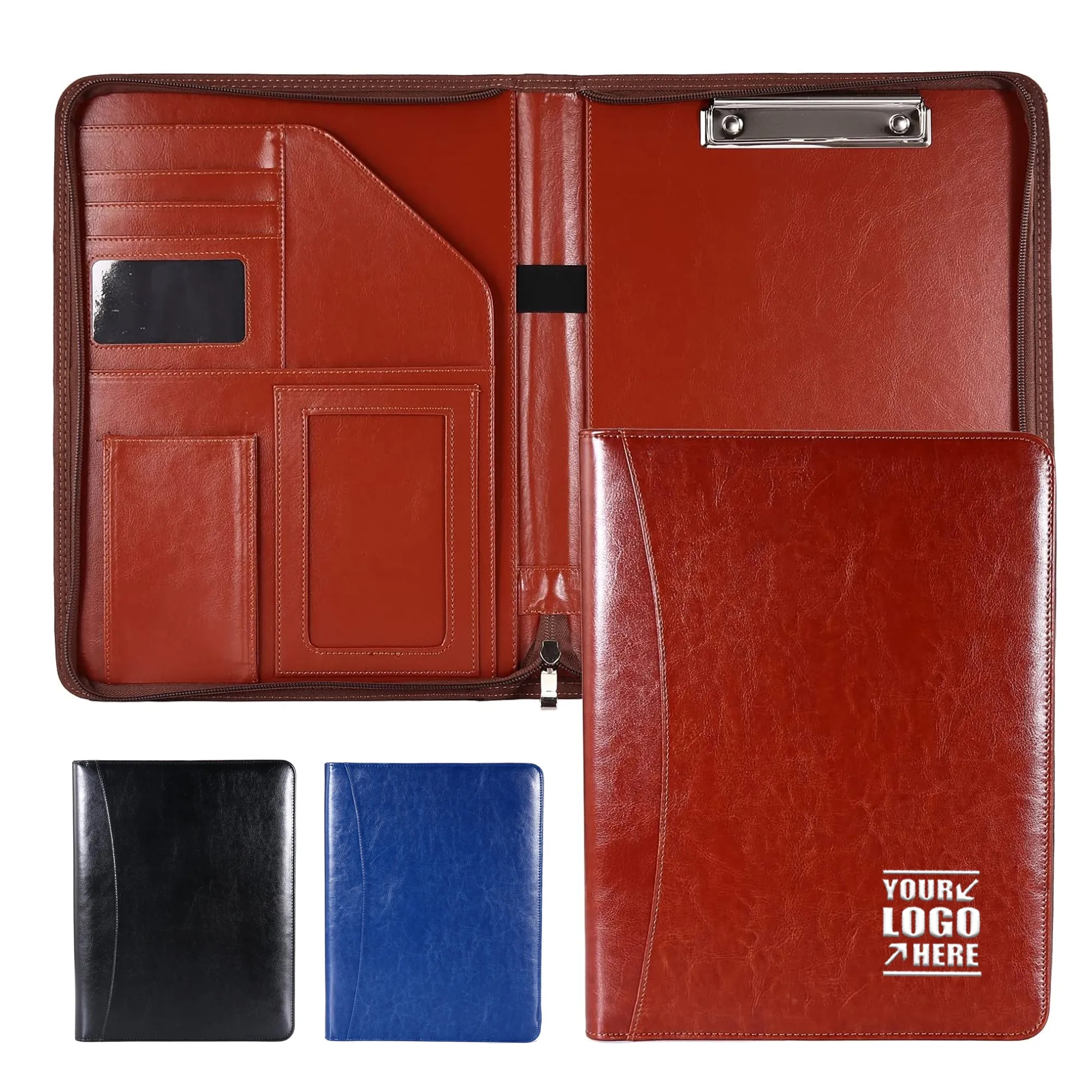 A4 Zipper Business Leather Padfolio with for Resume Suitable 1