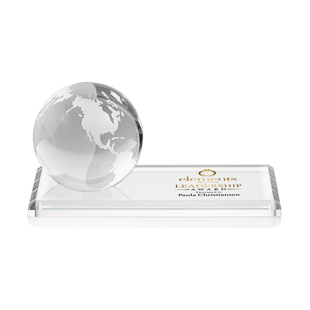 Globe VividPrint™ Award on Rectangle Base - Clear 3