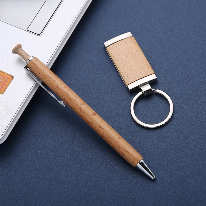 Wood ballpoint pen with keychain gift set 3