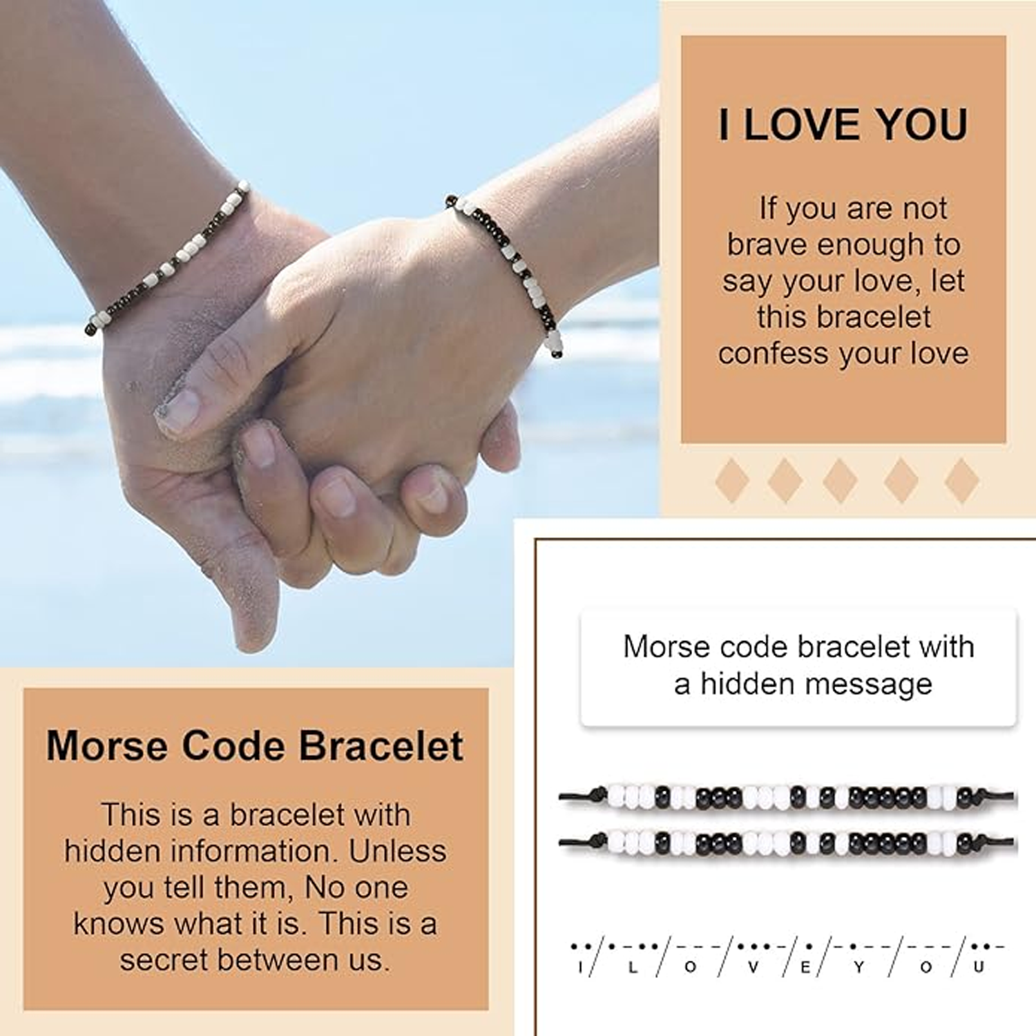 Black and white rice bead paper card bracelet 3