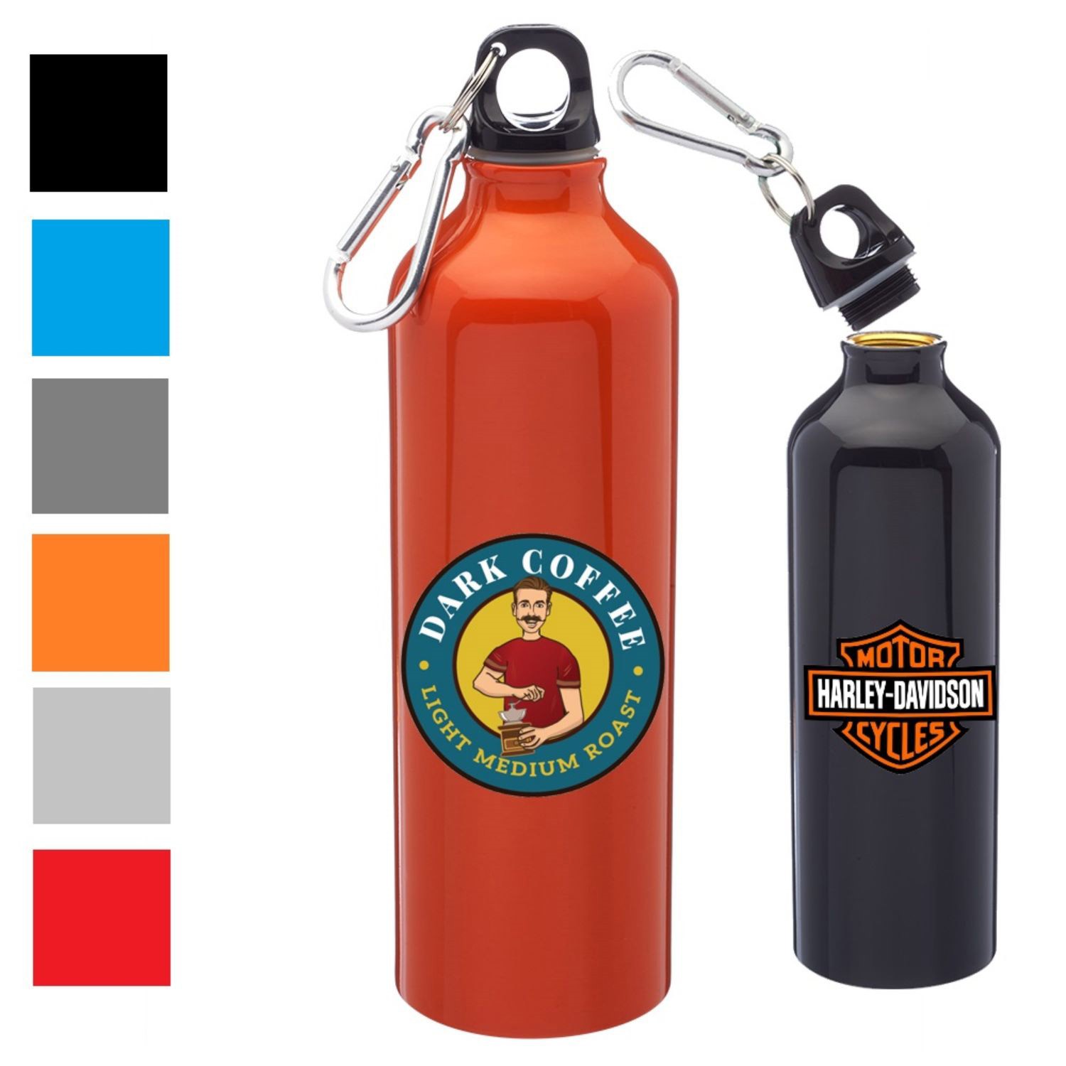 24 Oz. Aluminum Sports Bottle w/ Carabiner & Twist Cap, custom water bottle with logo imprint 3
