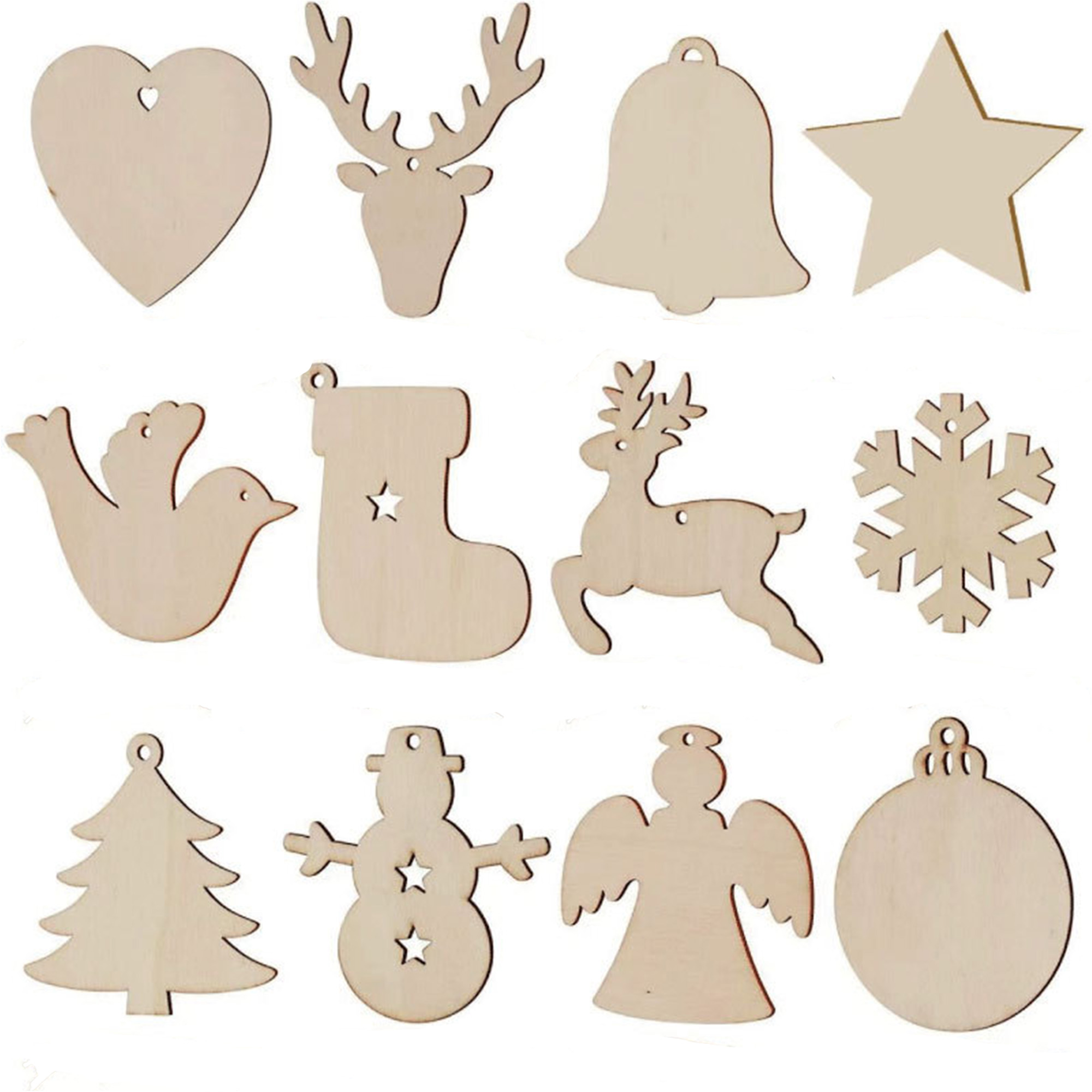 Customizable Wooden DIY Christmas Tree Festival Ornaments With Various Festive Shapes 2