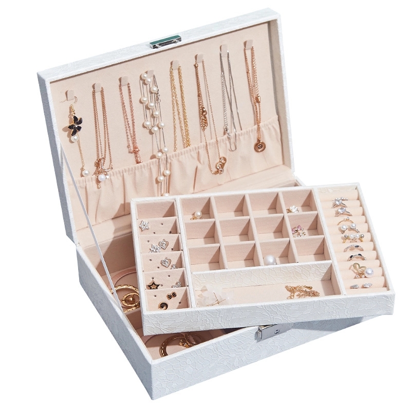 2-Layer PU Jewelry Organizer Box with Lock & Mirror / Hook 7