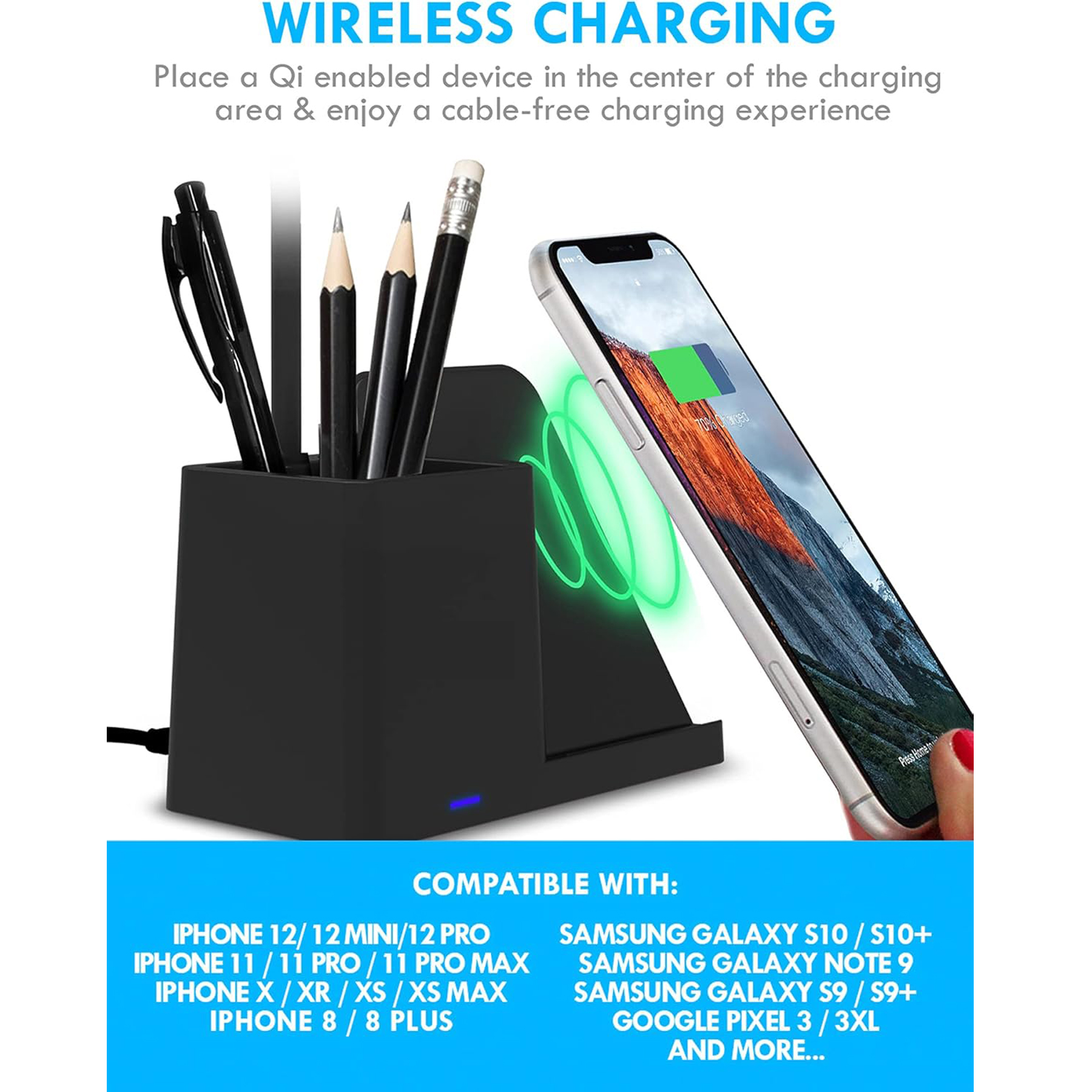 LED Desk Lamp with Pen Holder and Wireless Charger 3
