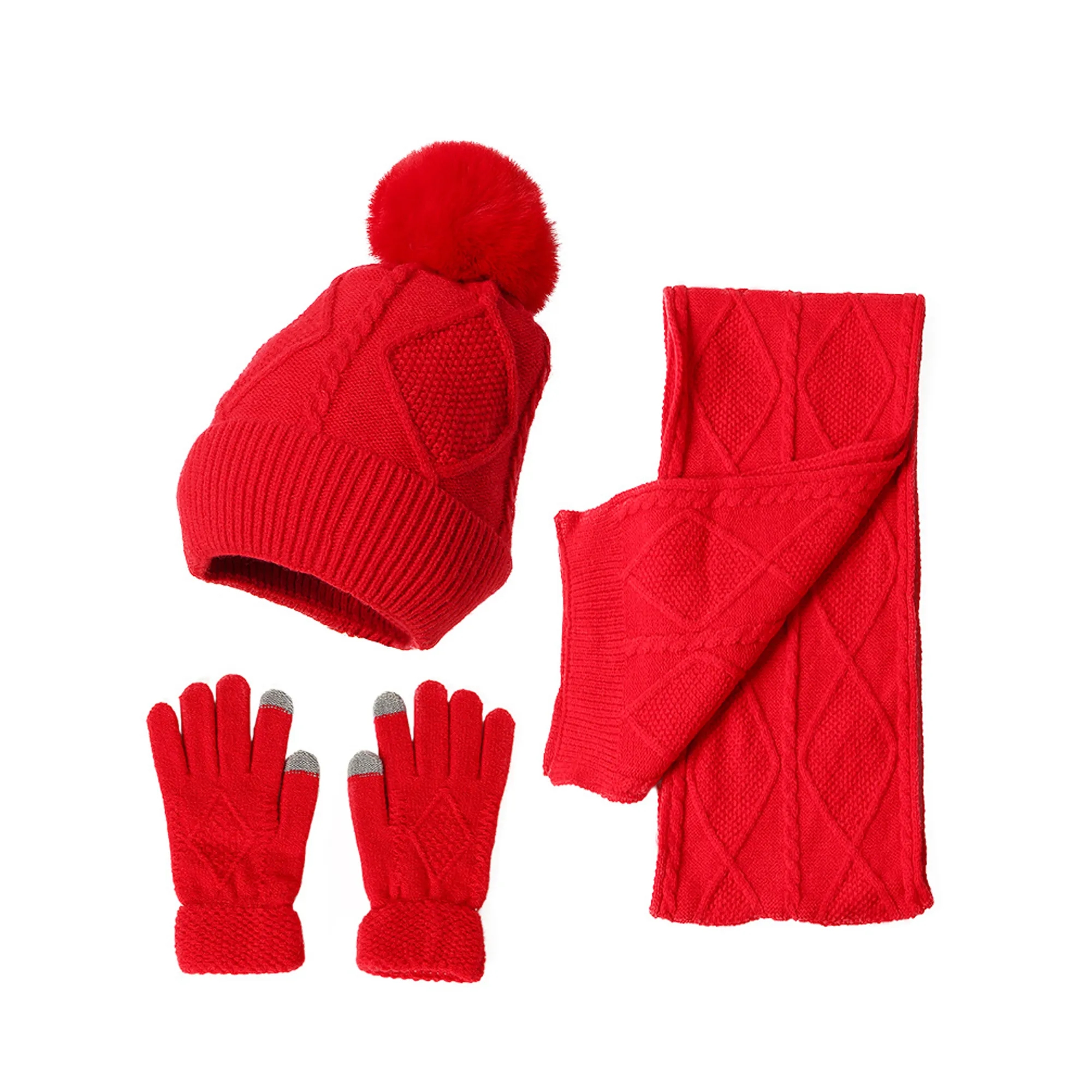 Winter Thickened Knit Warm Three Piece Set MOQ10pcs 3