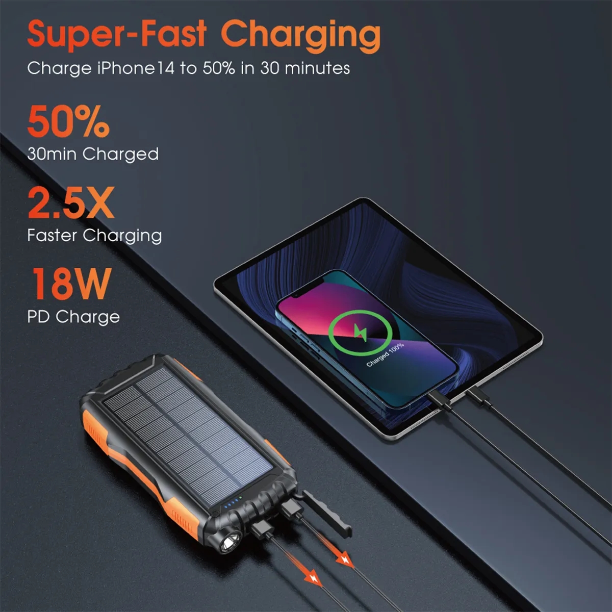 42800mAh Solar Power Bank Fast Charger Built-in Flashlight 8