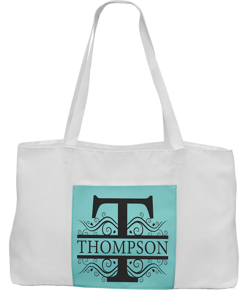 White Teal Laserable Leatherette Gusset Bag. 4
