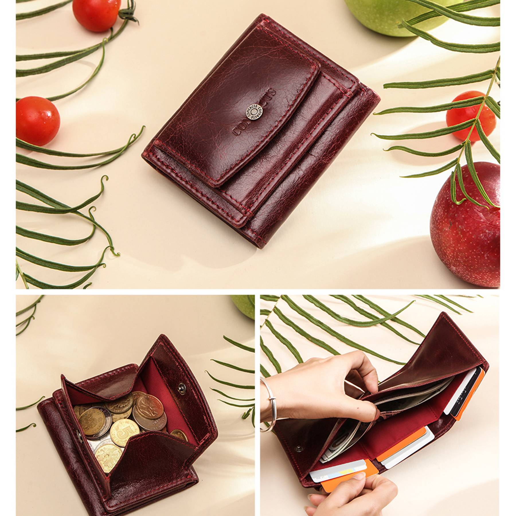 Genuine Leather RFID 3 fold Waterproof Street trend Wallet 6