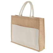 Jute Shopper Tote with Recycled Cotton Pocket, custom tote bag with logo imprint 44