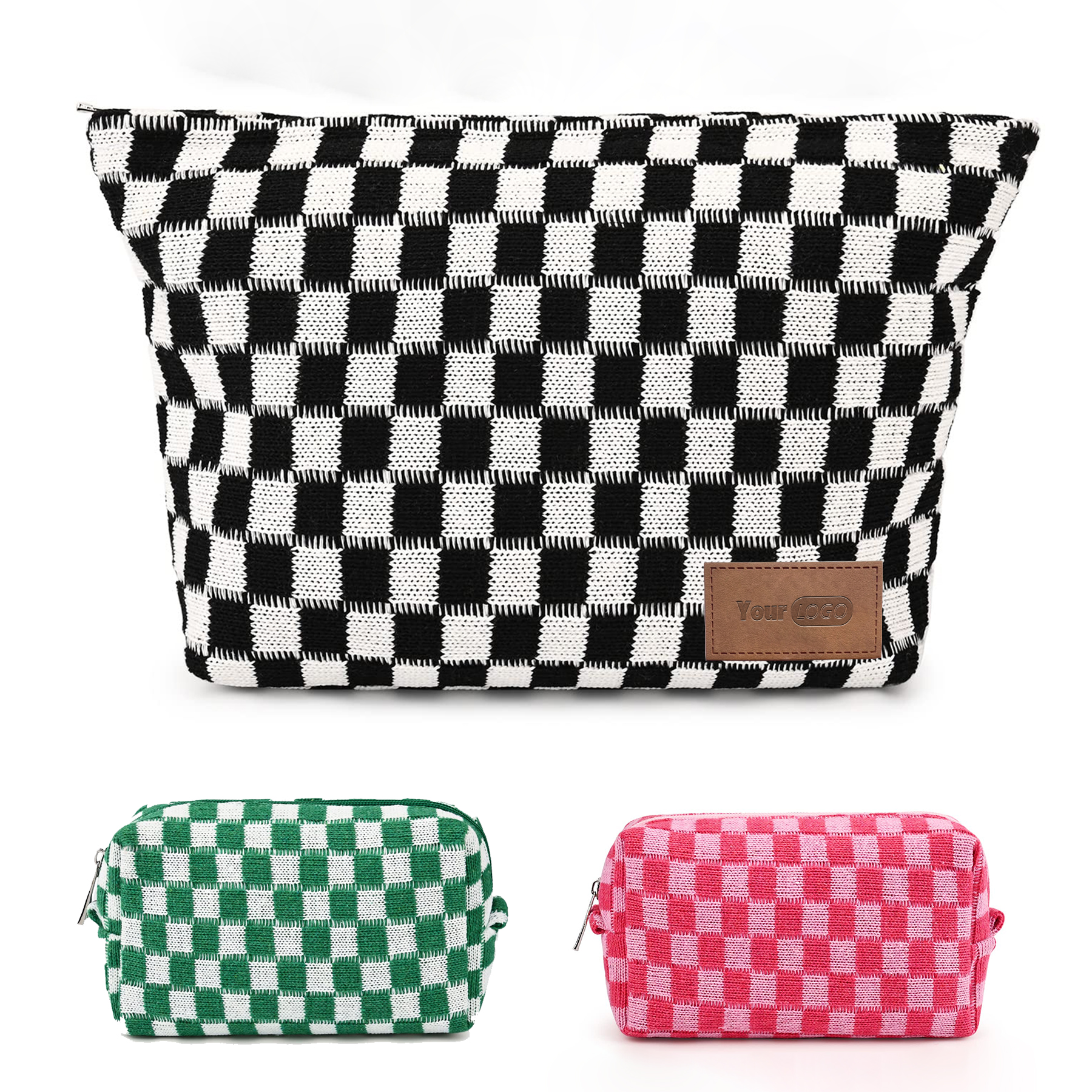 Wool Large Checkered Cosmetic Capacity Storage Bag 1