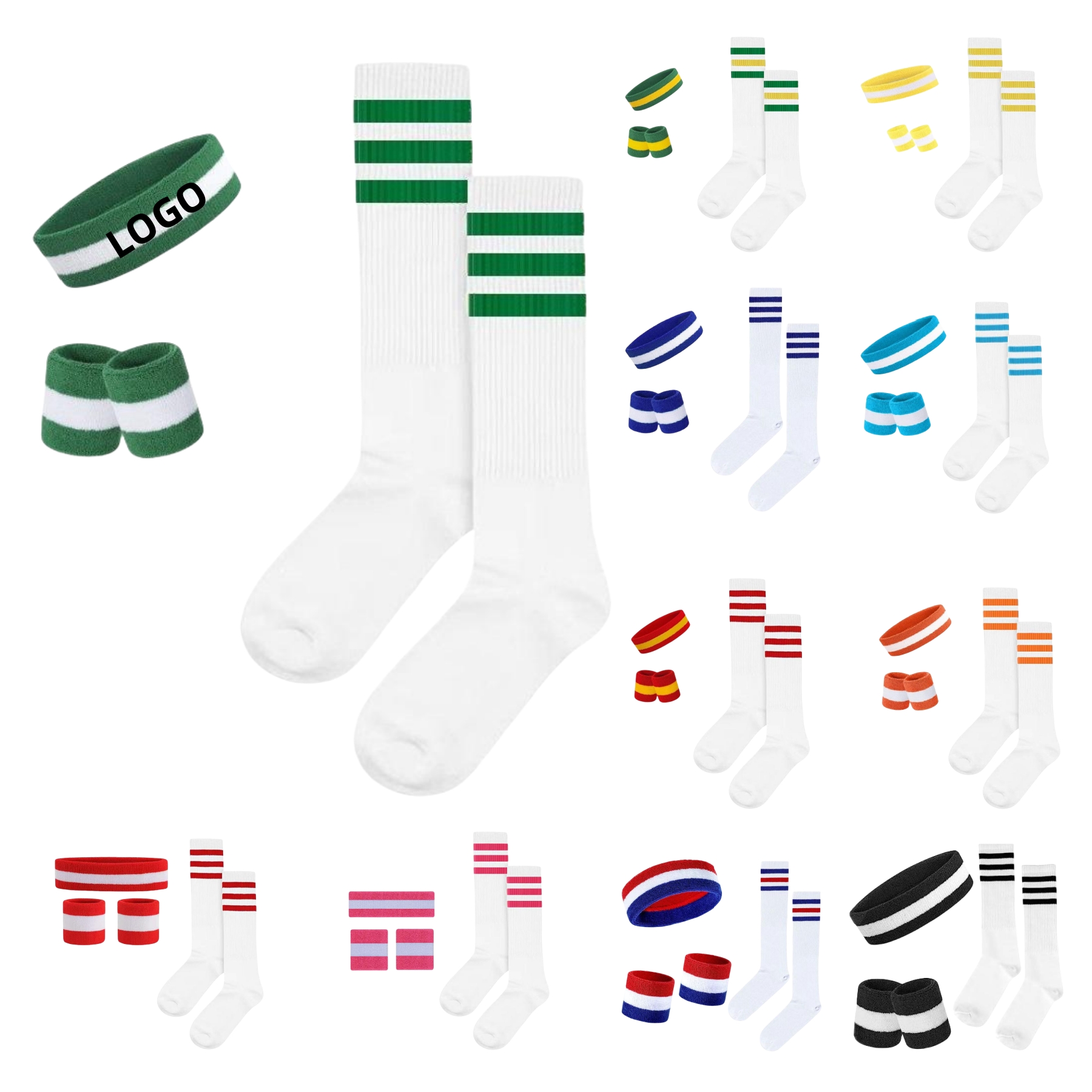 Striped Sweatband Socks Set 3