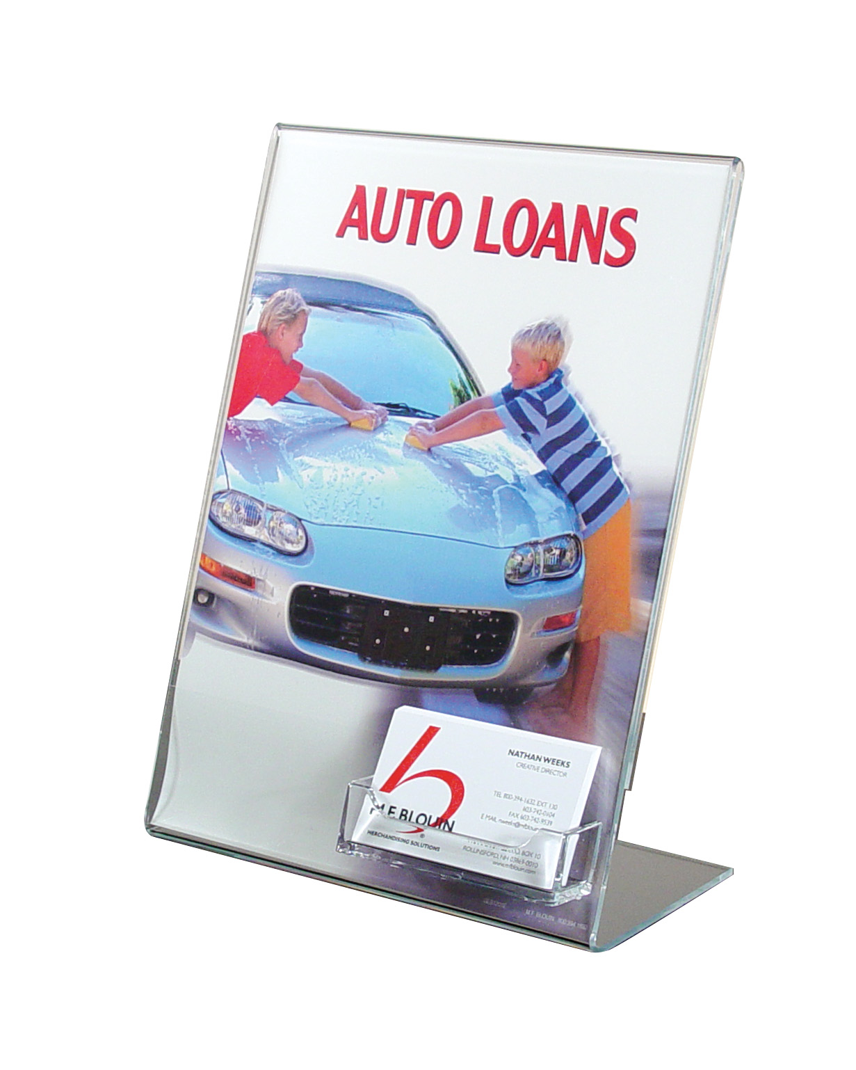 Slantback Countertop Sign Holder with Business Card Pocket