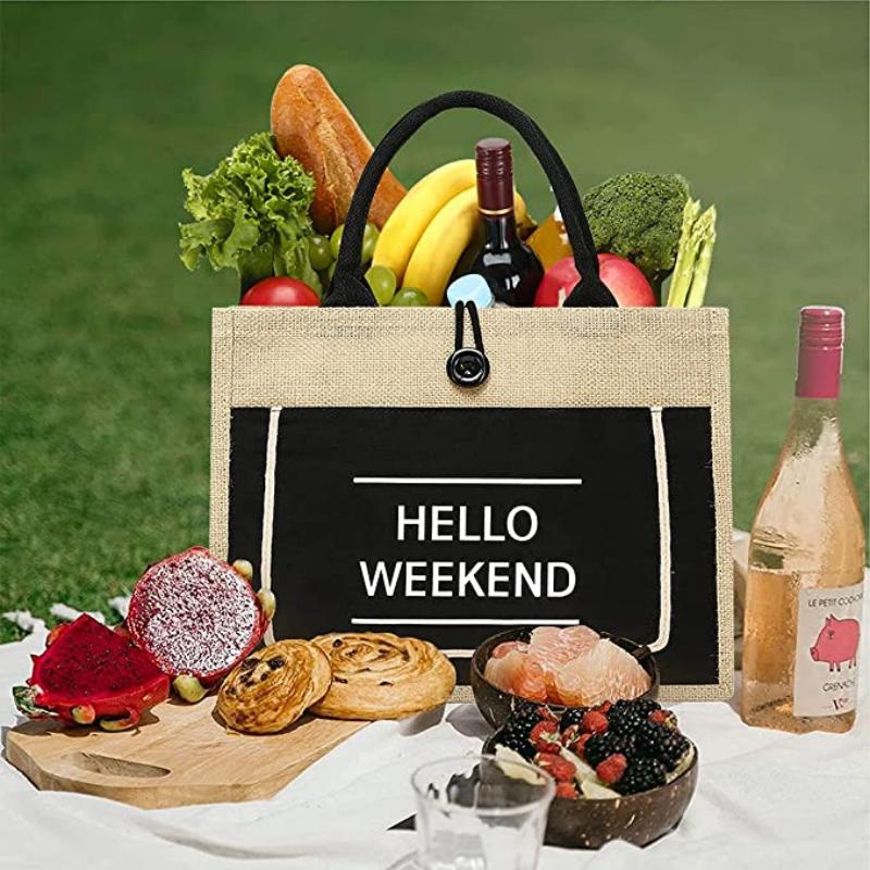 Women Men Reusable Jute Tote Grocery Handbag 5