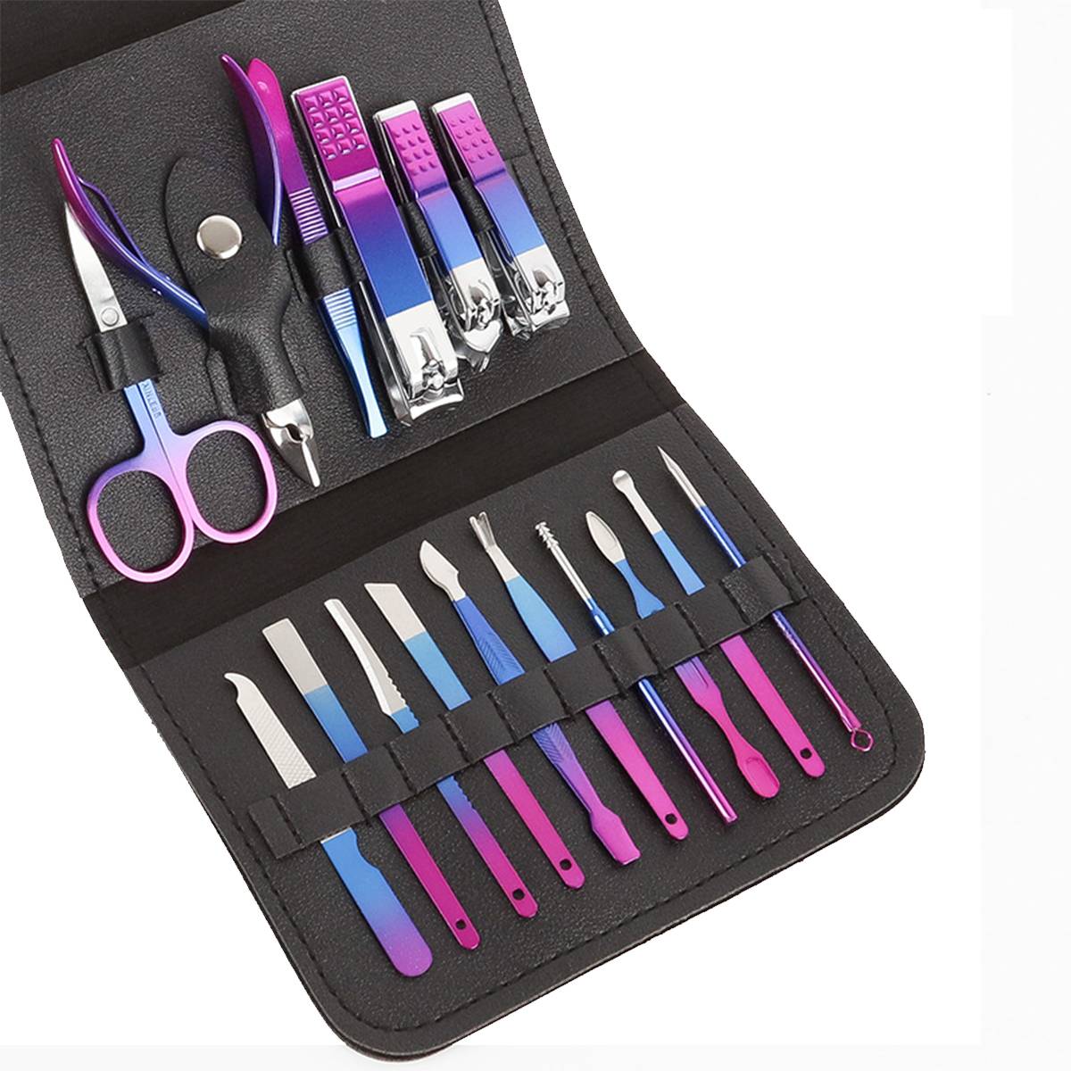 16Pcs Nail Clippers Tool Set With Pu Leather Case 2