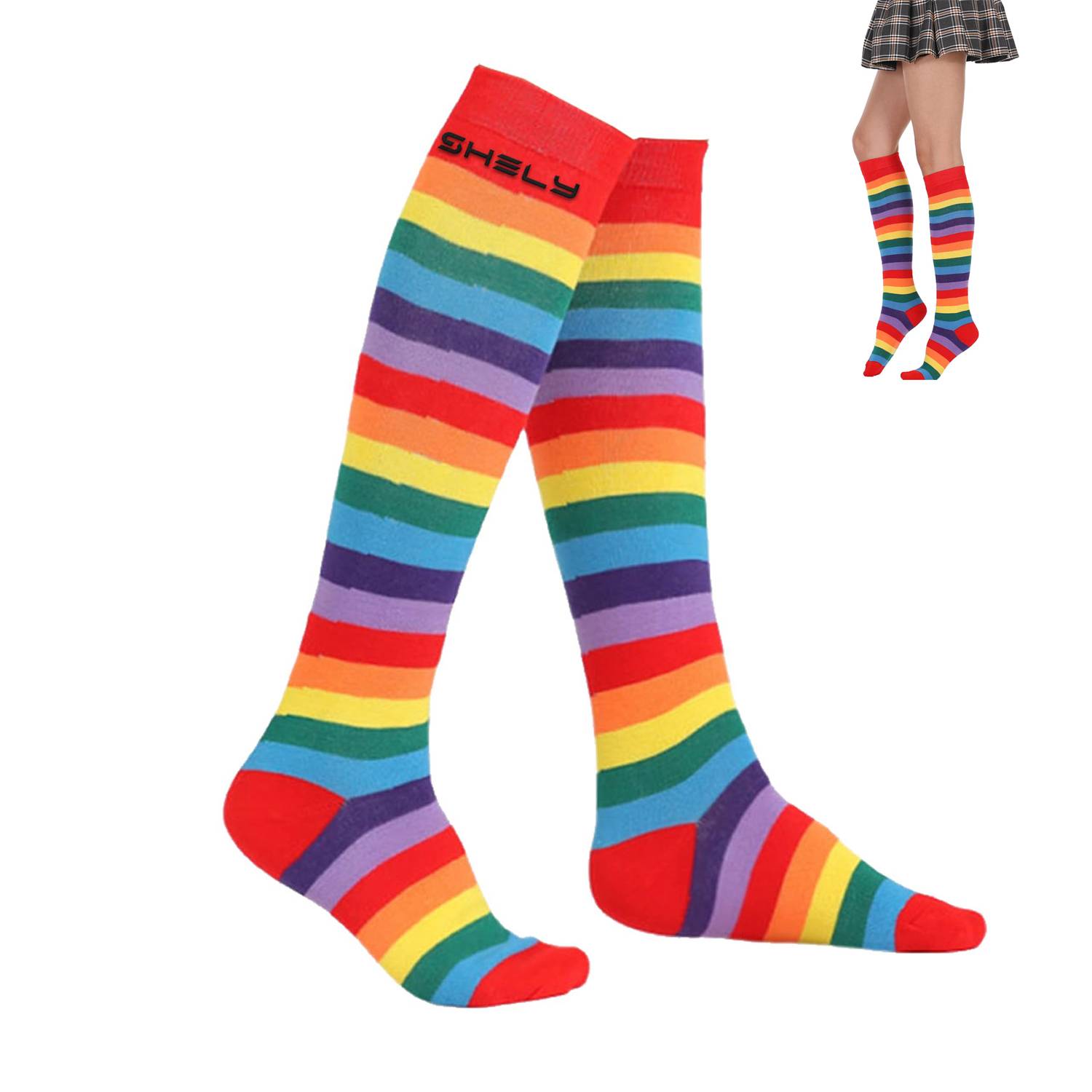 Rainbow Striped Knee High Tube Socks 1