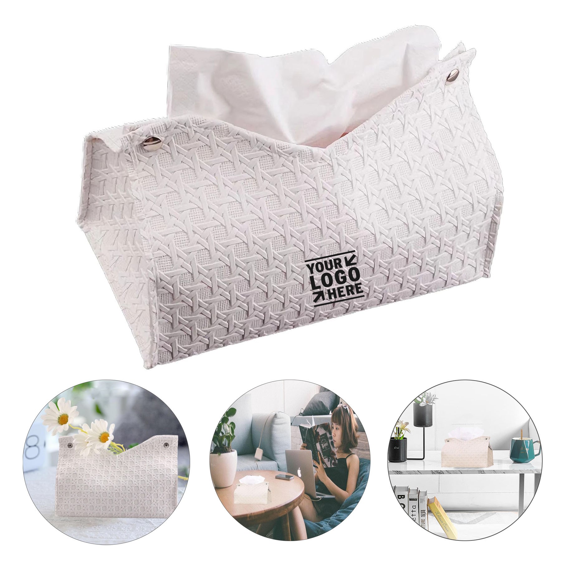 Bathroom Office Foldable Rectangle Cute PU Leather Tissue Box Cover Holder 1