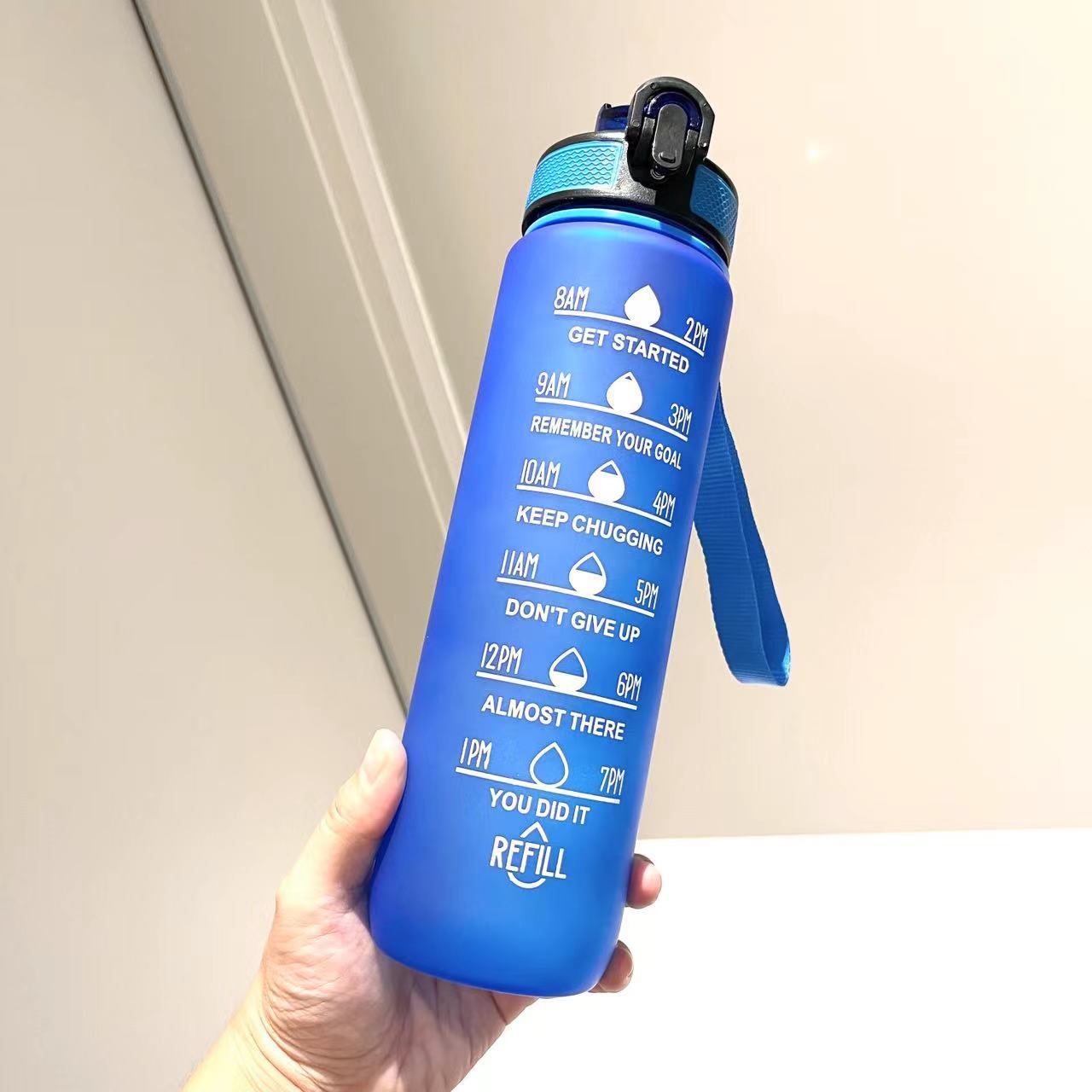 Motivational Water Bottle with Time Marker and Straw 3