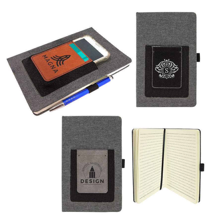 5 1/4" x 8 1/4" Gray w/Gray Leatherette Journal with Cell/Card Slot 3