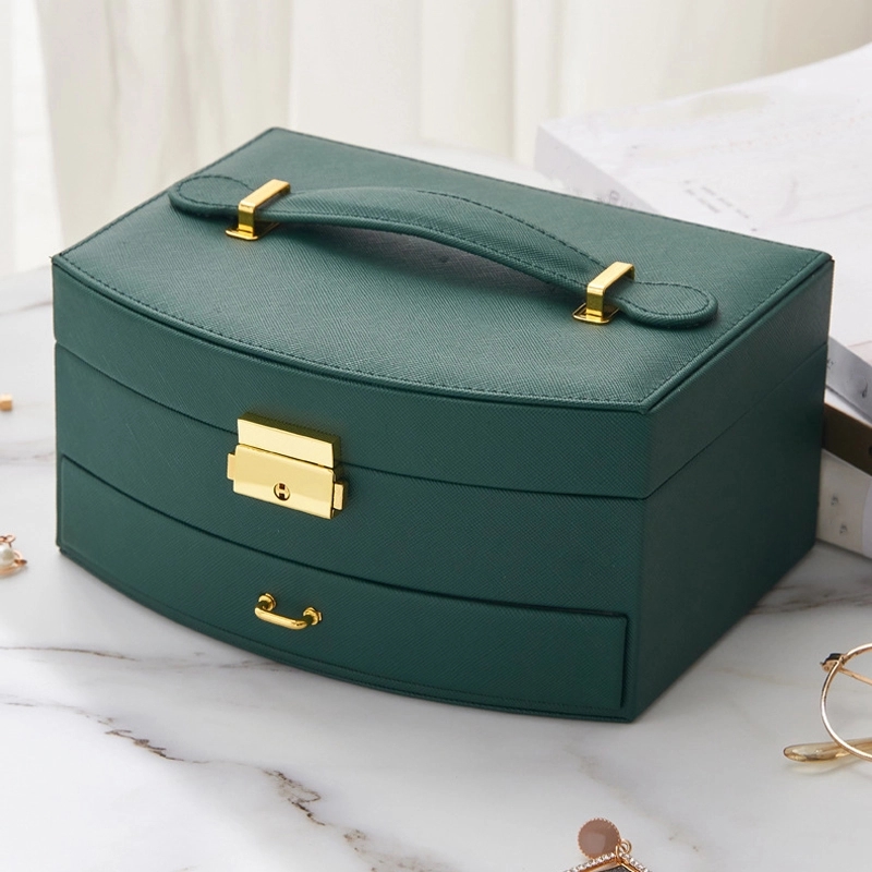 Custom 2-Layer PU Jewelry Organizer Box with Drawer & Mirror 4