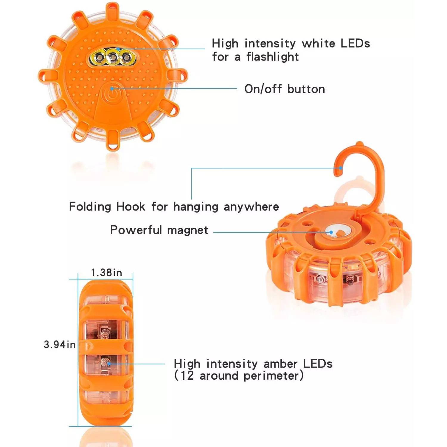 USB Rechargeable 3 Pack LED Road Flares Emergency Lights Set 6