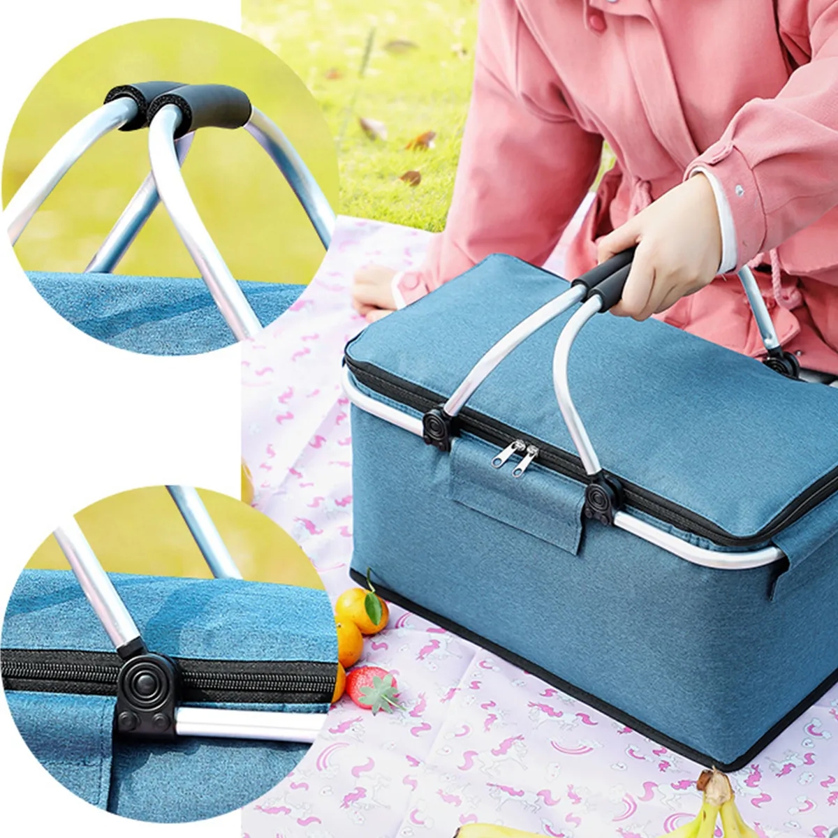 Insulated Folding Picnic Basket Travel Camping Shopping Bag 7