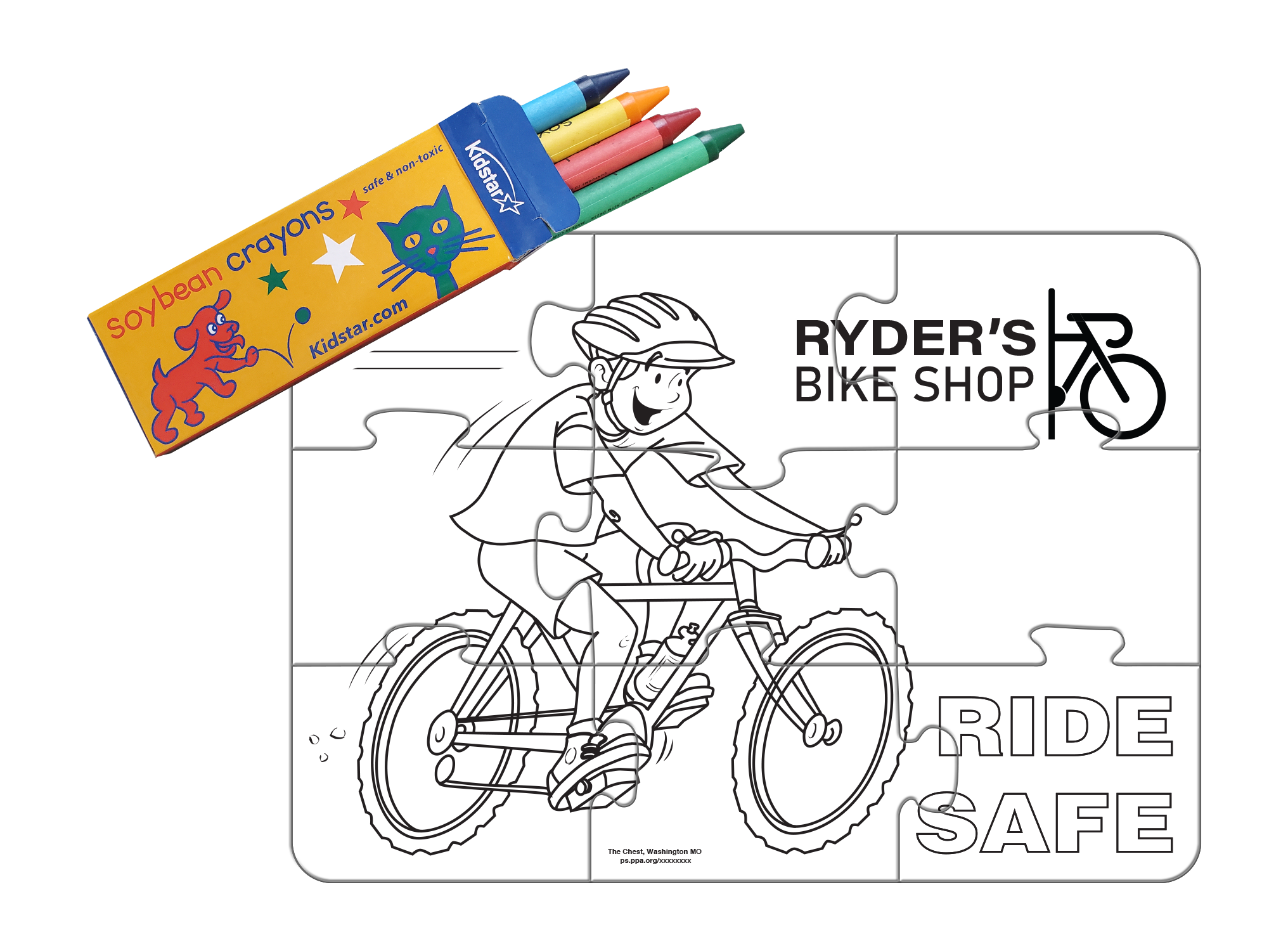 9 Pieces - 5" x 7" Coloring Puzzle - Bike Safety 2