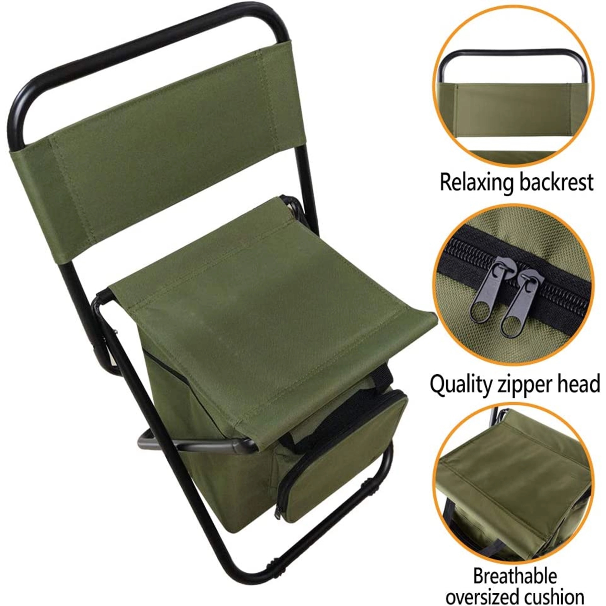 Portable Folding Chair with Storage Pouch - 600D Polyester 5