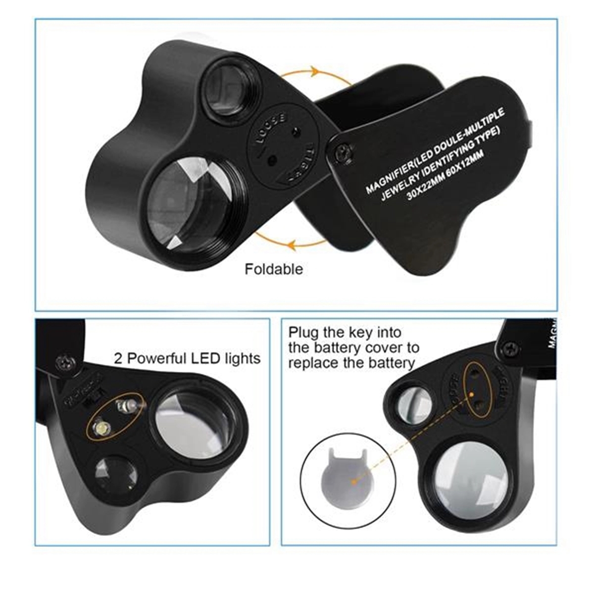 30X 60X Illuminated Jewelers Eye Loupe Magnifier 2