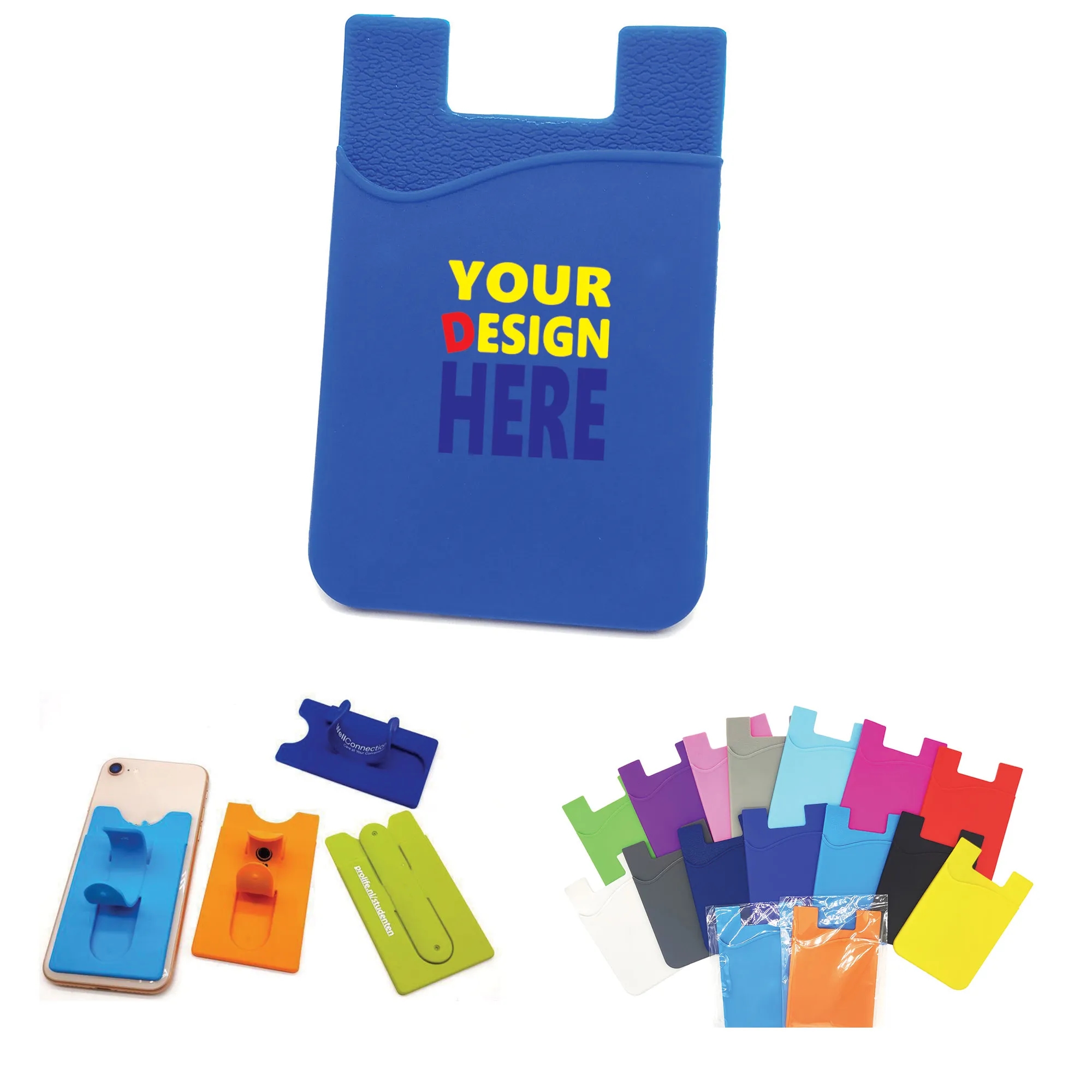 Silicone Phone Wallet Stand with Button Pocket
