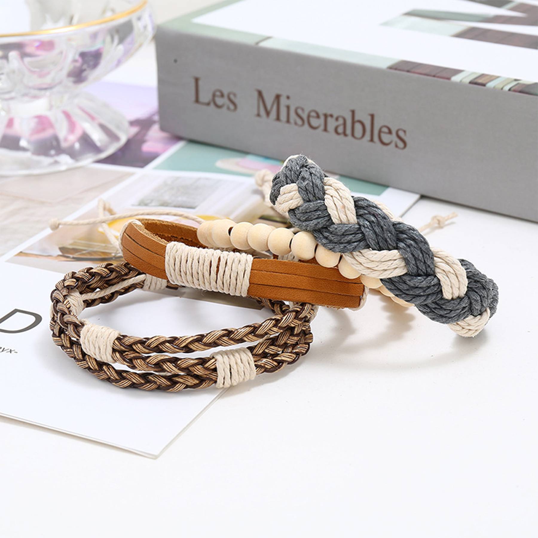Jute Woven wooden beads men's bracelet 7