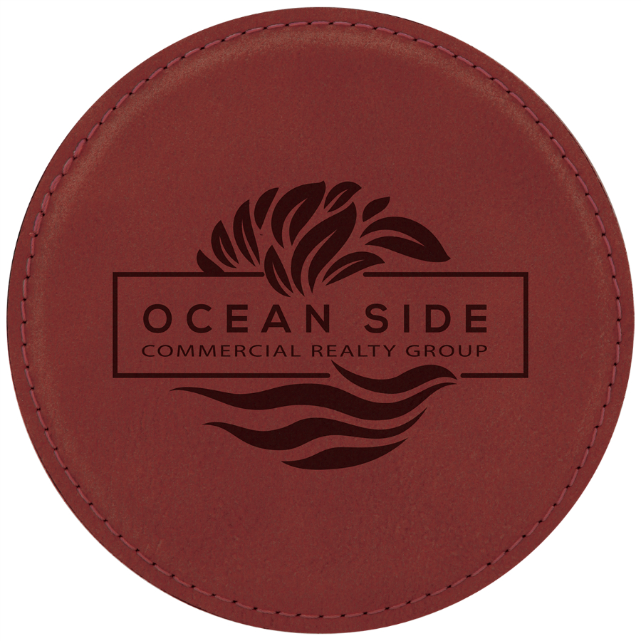 4" Round Rose Leatherette Coaster 2