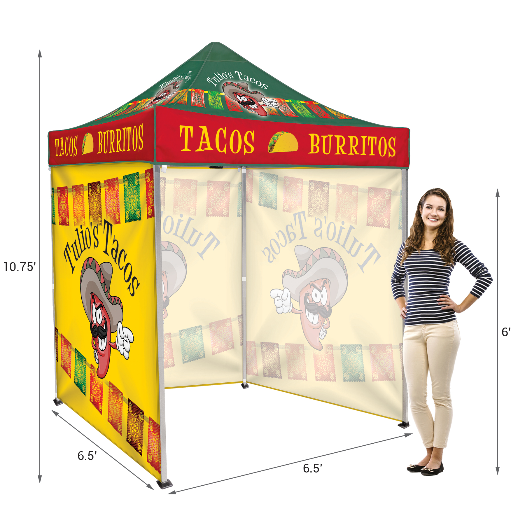 6.5' Square Canopy Tent with 3 Full Single Sided Walls 8