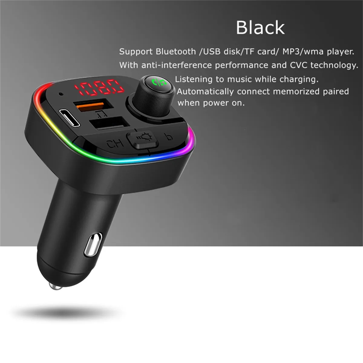 7 Colors Led Backlit Light Bluetooth FM Transmitter for Car 2