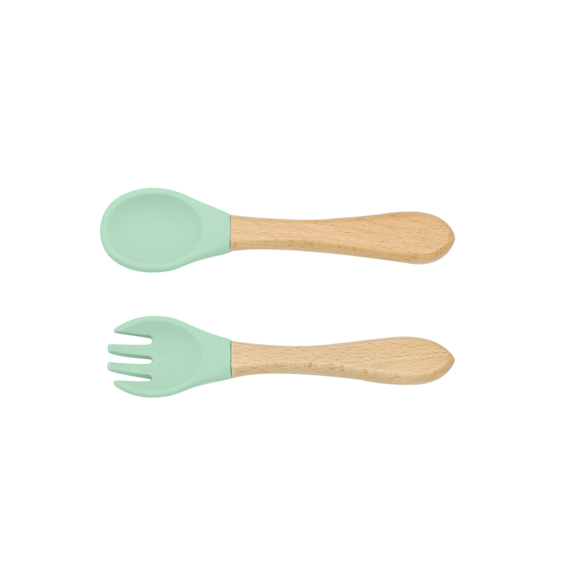 Baby Feeding Wooden Handle Silicone Fork & Spoon Set 7