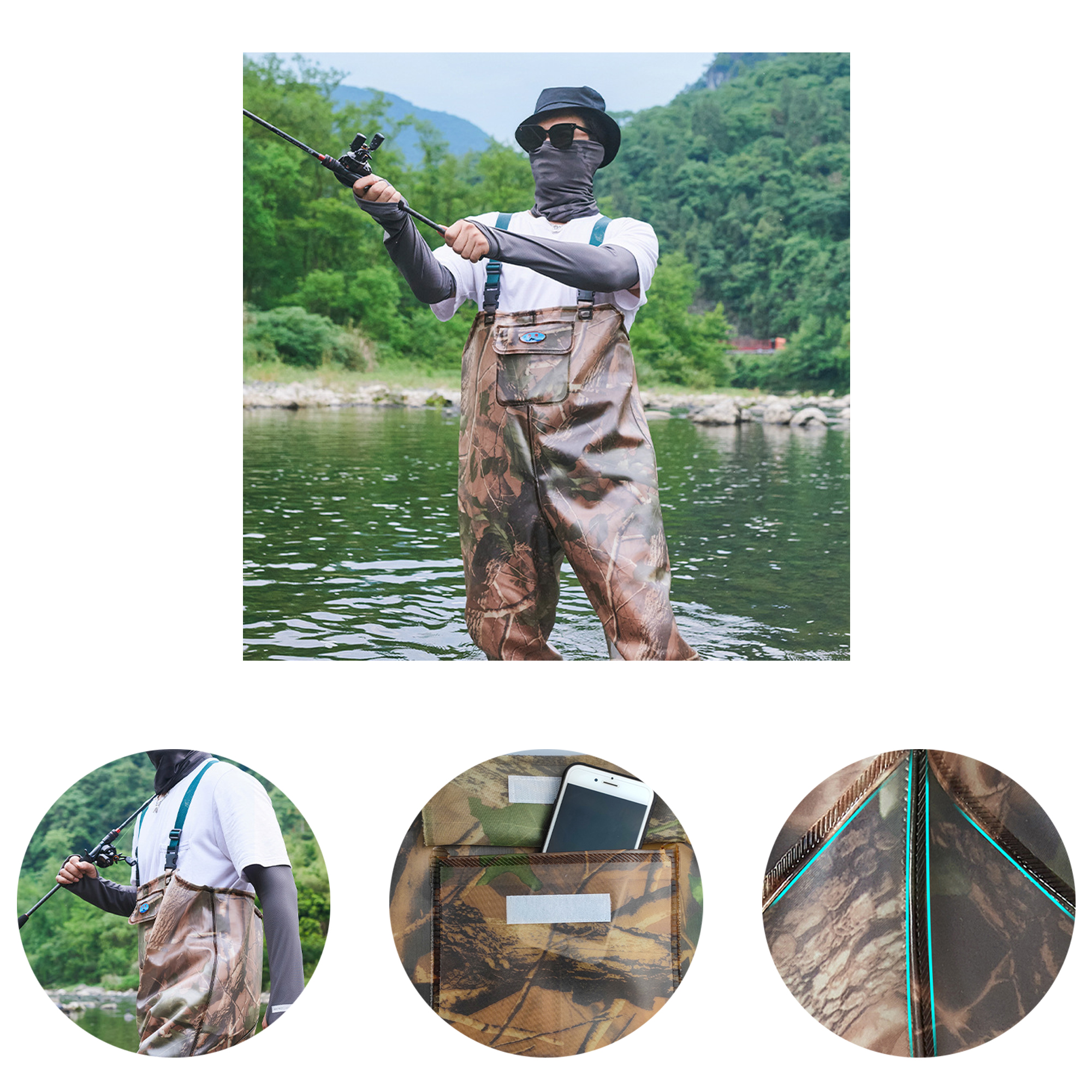 Half-body one-piece waders for fishing and catching