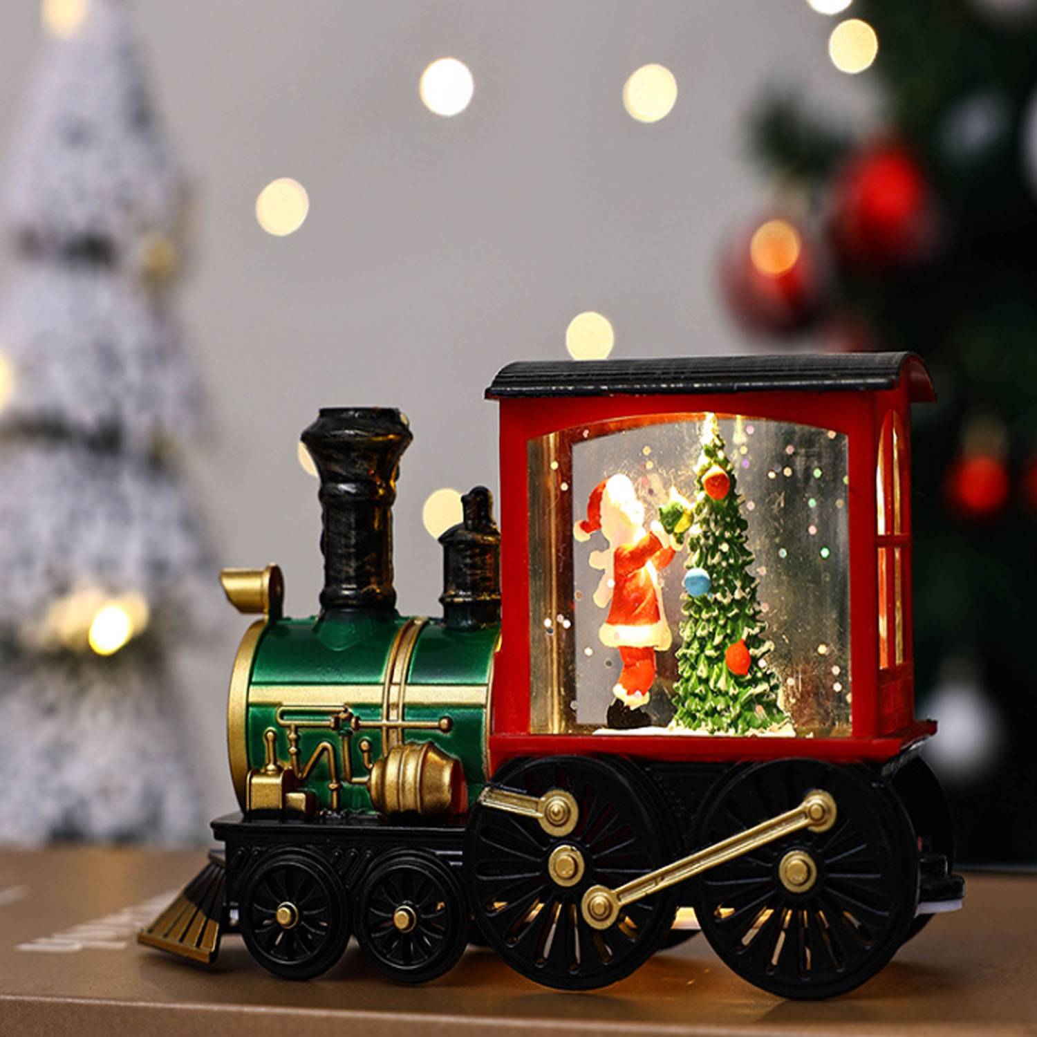 Christmas Trailer Santa Driving Bus Xmas Decoration LED Snow 9