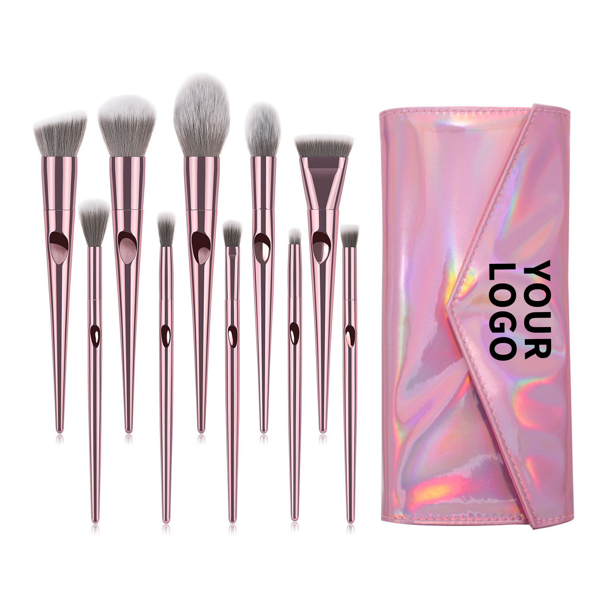 Ten Piece Makeup Brush Set With PU Bag 9.5" x 4.5" 2