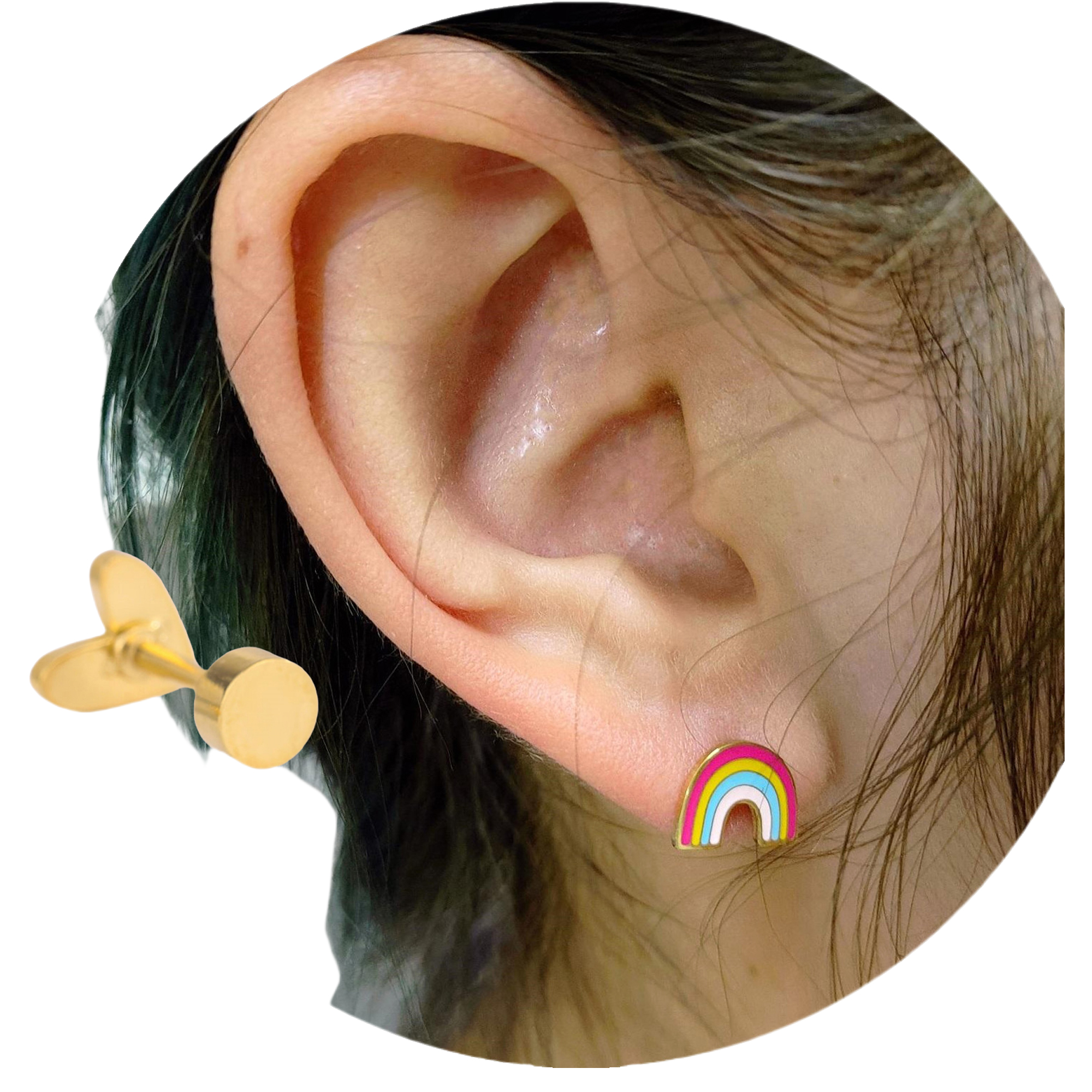 Heart Rainbow Flower Enamel Oil Drop Stud Earrings MOQ10 2