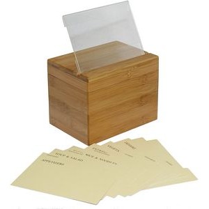 Wood Recipe Card Box Holder With Labeled Dividers 3