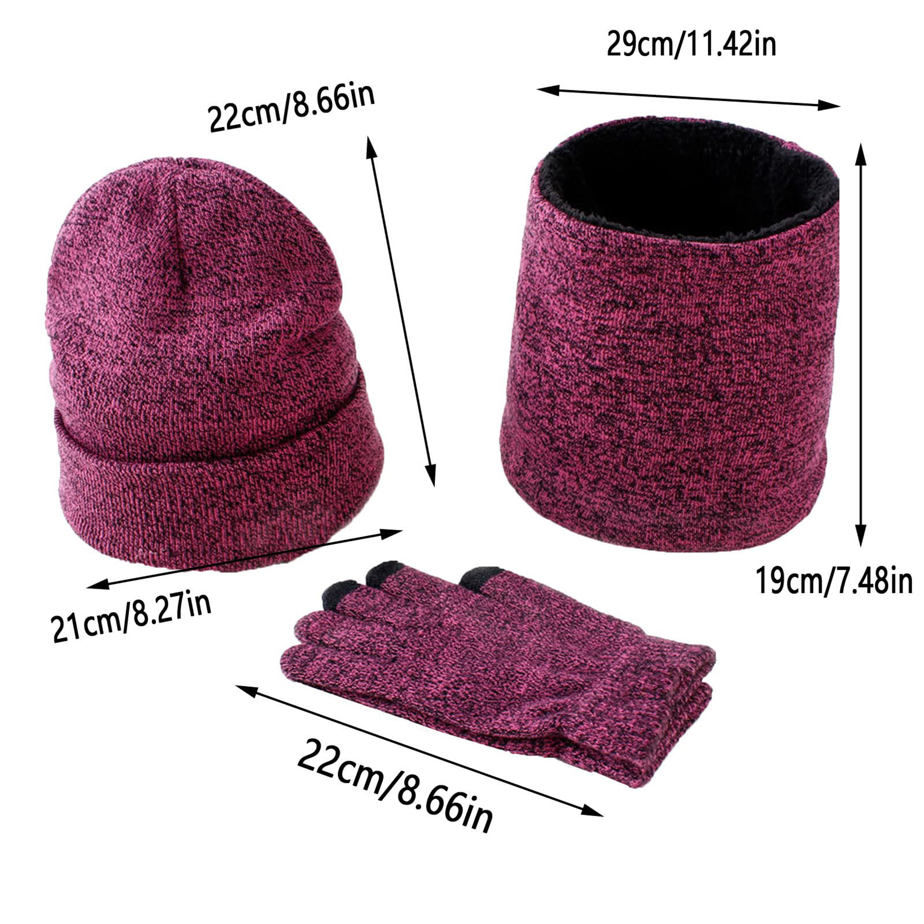 Velvet Hat Scarf Gloves Set Kit 3