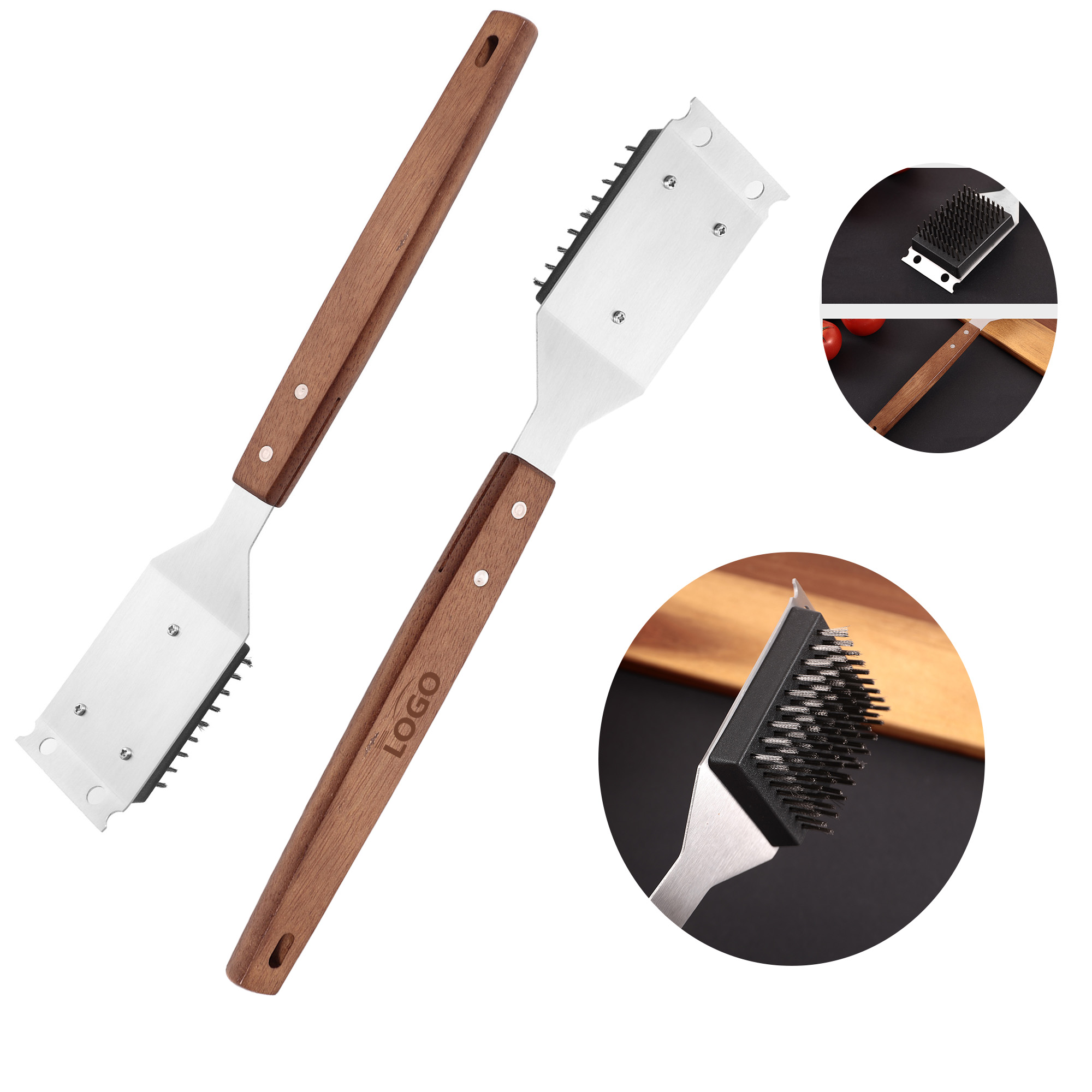 BBQ Stainless Steel Wooden-Handled Cleaning Brush 3