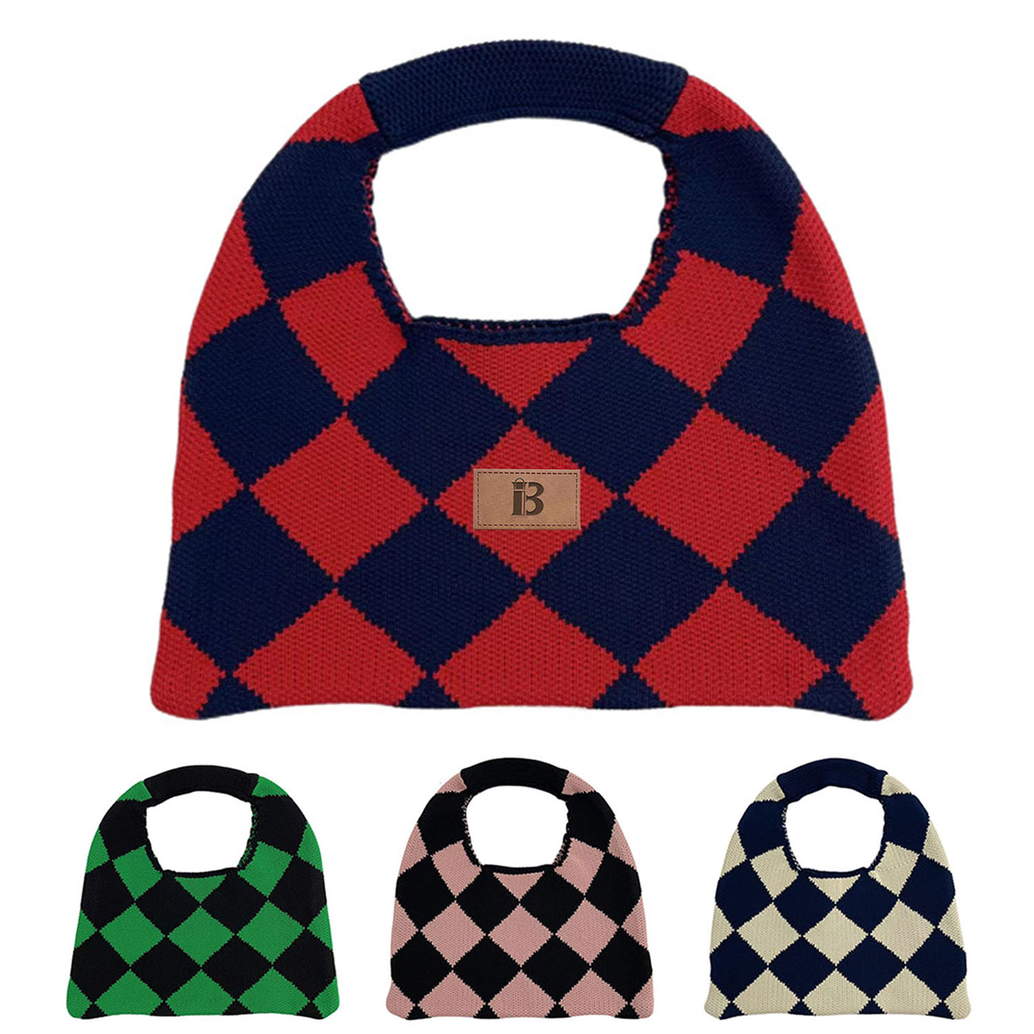 Polyester checked knit tote bag, custom tote bag with logo imprint 2